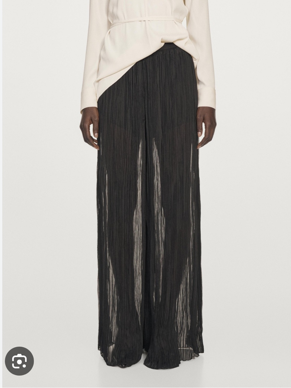 Massimo Dutti Ref 5081/751 Black Pleated Sheer Wide Leg Pants NWT Size 2